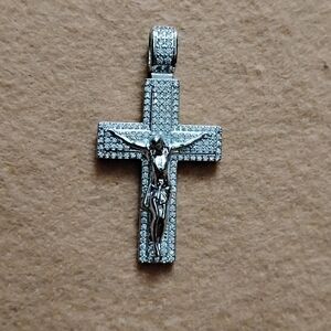 Silver Tone Pave Cross Pendant with Crucifix